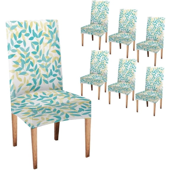 Leaf Chair Covers Beautiful Blue Yellow Branch Chair Covers Set of 6 for Dining Room Dining Chair Slipcover Washable Removable for Kitchen Hotel Universal Size
