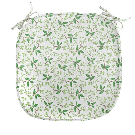 Leaf Chair Seating Cushion, Ivy Patterns with Tiny Green Leaves Branches Creme Contemporary Illustration, Soft Seat Pads for Office with Anti-slip Backing, 16"x16", Green Brown, by Ambesonne