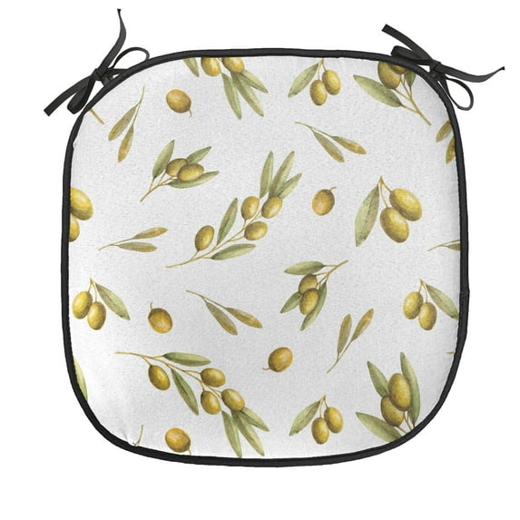 Leaf Chair Seating Cushion, Mediterranean Watercolor Branches and Leaves of Olives with Nature Art Print, Soft Seat Pads for Office with Anti-slip Backing, 16"x16", Green Yellow Olive, by Ambesonne