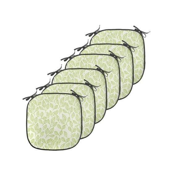 Leaf Chair Seating Cushion Set of 6, Watercolors Green Tea Leaves and Branches Lines and Patterns Contemporary Art, Seat Pads for Office with Anti-slip Backing, 16"x16", Green Ecru, by Ambesonne