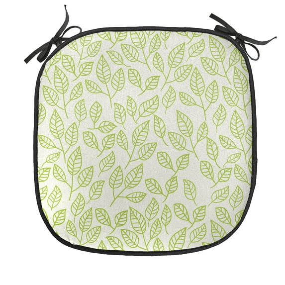 Leaf Chair Seating Cushion, Watercolors Green Tea Leaves and Branches Lines and Patterns Contemporary Art, Soft Seat Pads for Office with Anti-slip Backing, 16"x16", Green Ecru, by Ambesonne