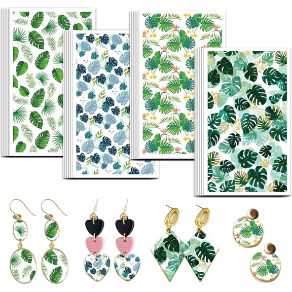 Leaf Clay Transfer Paper 4 Design 24 Pcs Transfer Paper for Polymer Tropical Leaves Polymer Clay Transfer Sheets Monstera Leaf Small Transfer Paper for Clay Earrings Jewelry Making