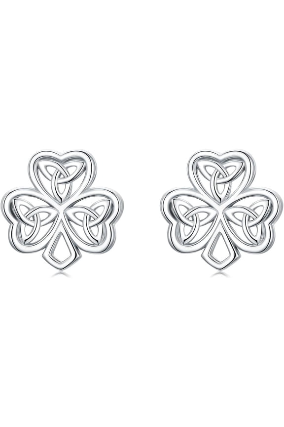 Leaf Clover Earrings for Women 925 Sterling Silver St Patricks Day Shamrock Studs Earring Celtic Knot Irish Clover Jewelry Gifts for Women