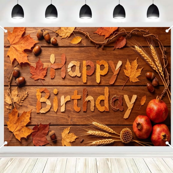 Leaf Collage Wooden Plank Birthday Backdrop, Harvest Fall Season Event Decor Background 3x5ft