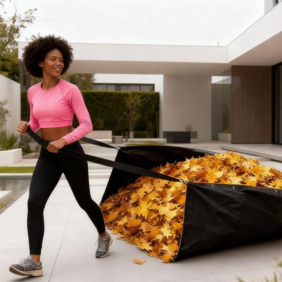 Leaf Collection Tarpaulin with Adjustable Strap, 114x91 Inch Waterproof Garden Tarp for Yard Waste, Heavy Duty Debris Hauling Sheet