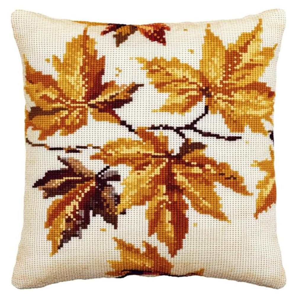 Leaf Cross Stitch Cushion Kits for Adults,Autumn Maple Leaves Needlepoint Cushion Kit Cross Stitch Kits Cushion Throw Pillow for Creative Home Decor 17x17in
