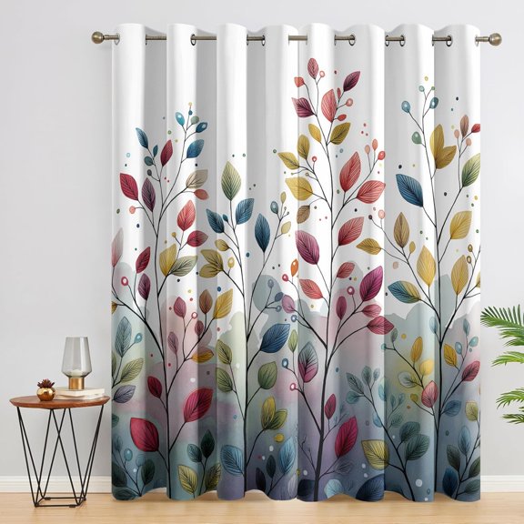 Leaf Curtains 2 Panel Set,Blackout Curtains Nature Leaves Pattern, Colorful Botanical Decor for Living Room Bedroom, Thermal Darkening Grommet Drapes-42"W x 45"L (Pack of 2)