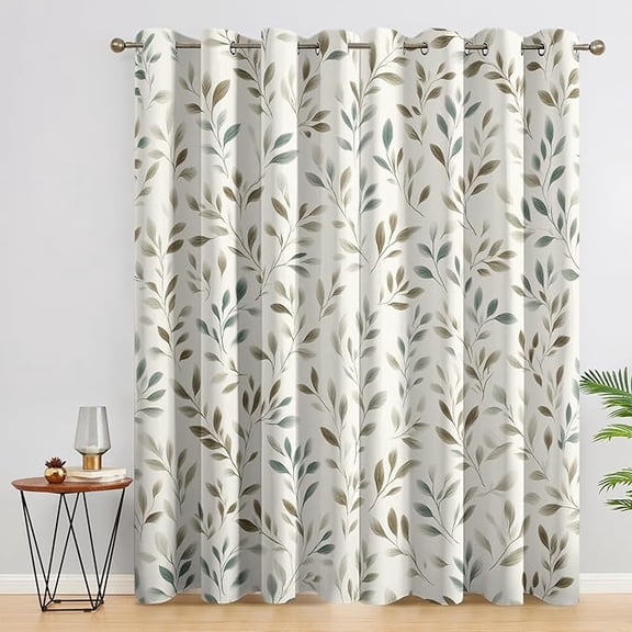Leaf Curtains for Living Room, Farmhouse Plant Pattern Design Blackout Curtains, Leaf Bedroom Decor Window Drapes with Grommet 26"W x 45"L (Pack of 2)