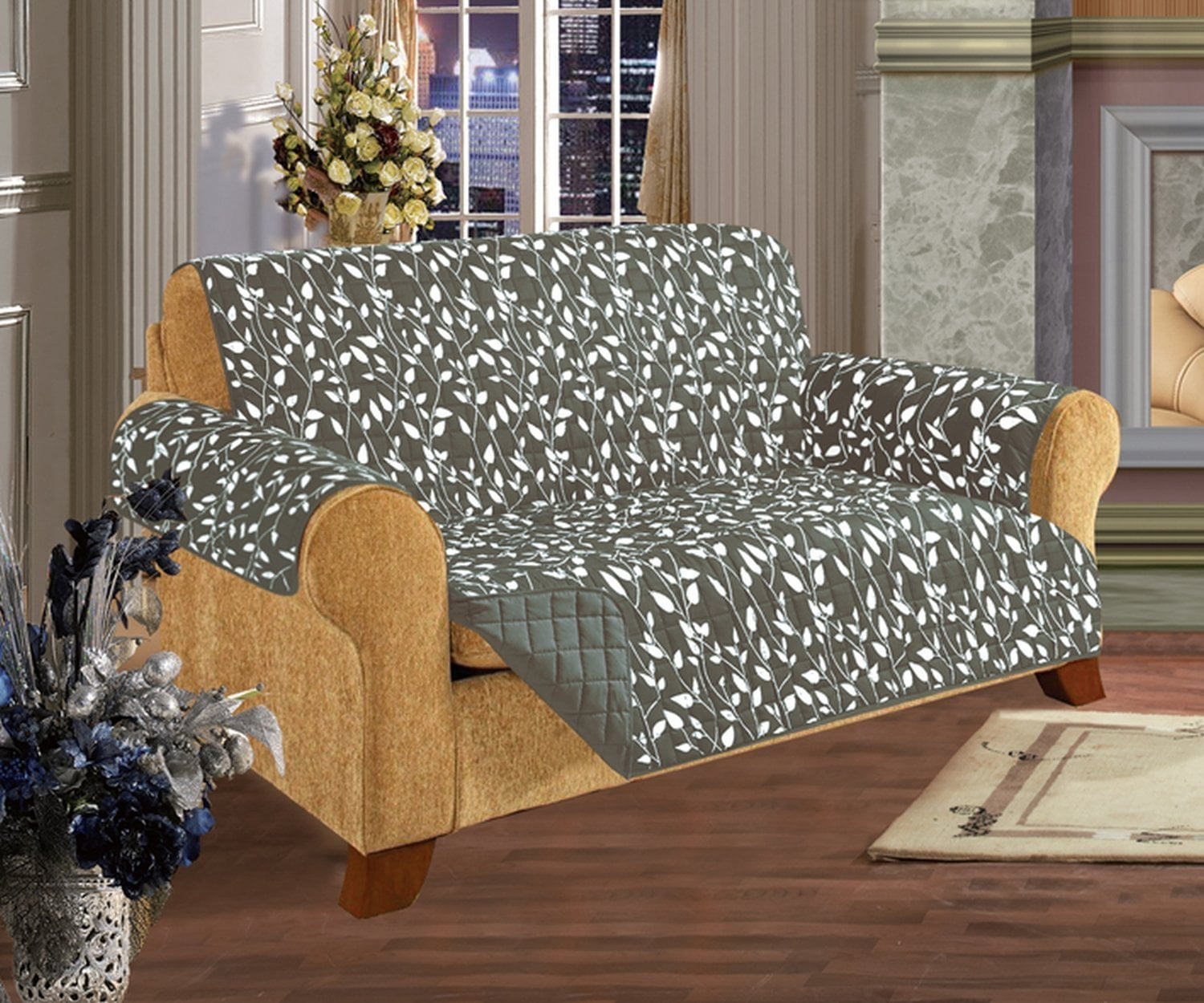 Leaf Design Quilted Water Reversible Furniture Protector Loveseat Size