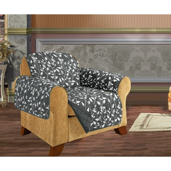 Leaf Design Quilted Water Reversible Furniture Protector/Slipcover Chair Size Gray