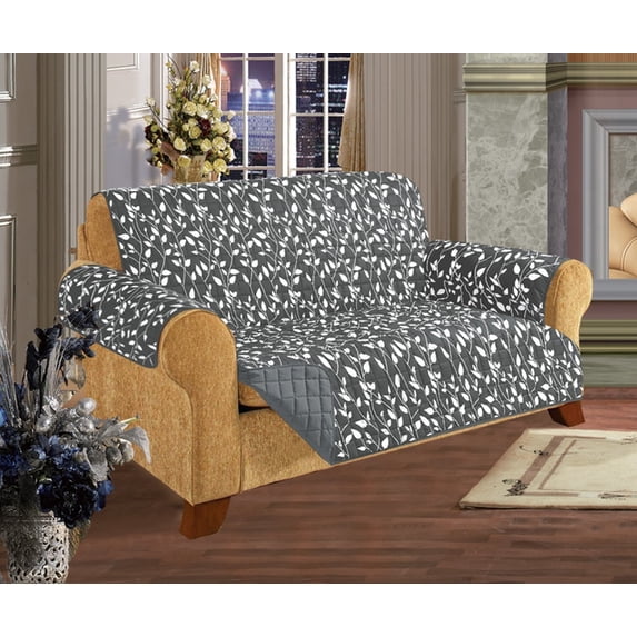 Leaf Design Quilted Water Reversible Furniture Protector/Slipcover Sofa Size Gray