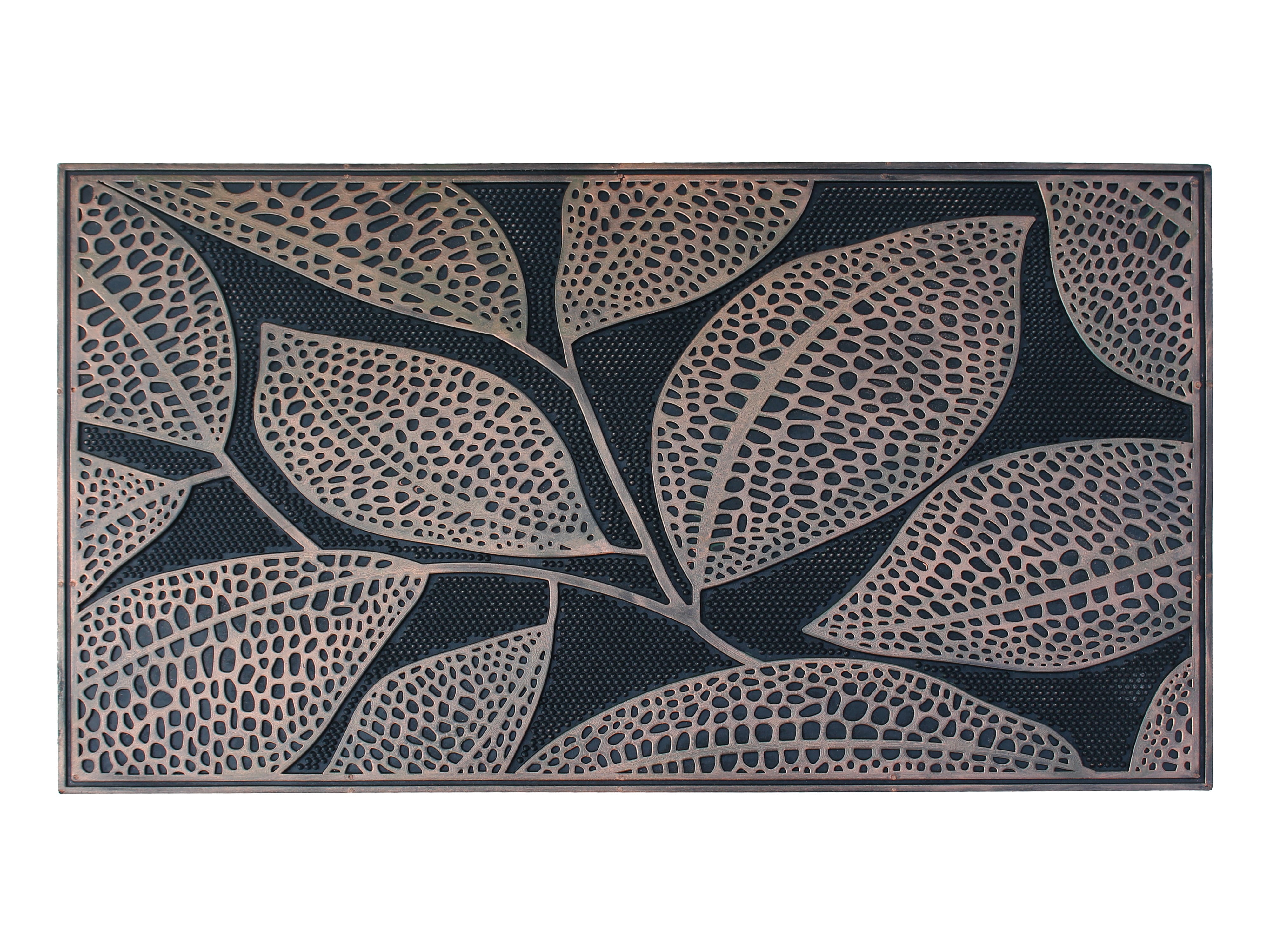 A1HC 18"x30" Rubber Pin Doormat with Copper Finish and Leaf Design for Entryway, Indoor & Outdoor, Non-Slip, Heavy Duty