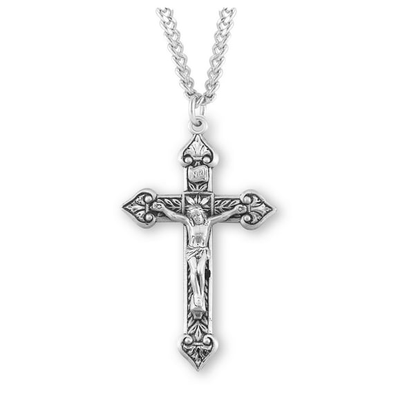 Leaf Design Sterling Silver Crucifix