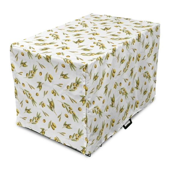 Leaf Dog Crate Cover, Mediterranean Watercolor Branches and Leaves of Olives with Nature Art Print, Easy to Use Pet Kennel Cover Small Dogs Puppies Kittens, 7 Sizes, Green Yellow Olive, by Ambesonne