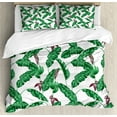 thumbnail image 1 of Leaf Duvet Cover Set, Banana Tree Leaves with Cartoon Flower Summer Season Foliage, Decorative 3 Piece Bedding Set with 2 Pillow Shams, Calking Size, Hunter Green Eggplant, by Ambesonne, 1 of 3
