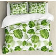 thumbnail image 1 of Leaf Duvet Cover Set, Brazilian Rainforest Foliage Nature Ivy Swirls Palm Banana Trees Leaves Art Print, Decorative 3 Piece Bedding Set with 2 Pillow Shams, Queen Size, Pale Green, by Ambesonne, 1 of 3