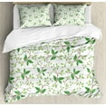 thumbnail image 1 of Leaf Duvet Cover Set, Ivy Patterns with Tiny Green Leaves Branches Creme Contemporary Illustration, Decorative 3 Piece Bedding Set with 2 Pillow Shams, Calking Size, Green Brown, by Ambesonne, 1 of 3