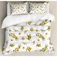 thumbnail image 1 of Leaf Duvet Cover Set, Mediterranean Watercolor Branches and Leaves of Olives with Nature Art Print, Decorative 3 Piece Bedding Set with 2 Pillow Shams, Calking Size, Green Yellow Olive, by Ambesonne, 1 of 3