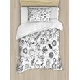 thumbnail image 1 of Leaf Duvet Cover Set, Things from Nature in Sketch Form Birds Flowers Strawberry Sunflower Ferns Print, Decorative 2 Piece Bedding Set with 1 Pillow Shams, Twin Size, Black White, by Ambesonne, 1 of 3