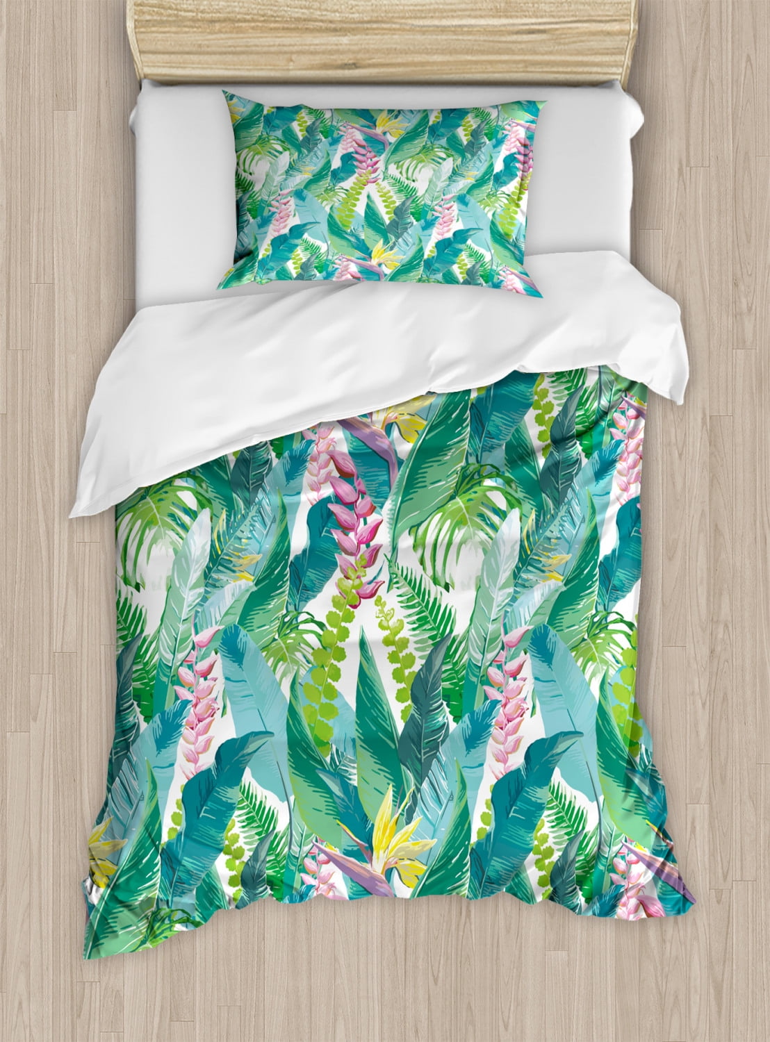 Ambesonne Leaf Summer Coastal Floral Duvet Cover Set