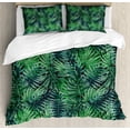 thumbnail image 1 of Leaf Duvet Cover Set, Watercolored Old Design Print of Palm Tropic Exotic Forest Leaves, Decorative 3 Piece Bedding Set with 2 Pillow Shams, King Size, Forest Green Dark Green, by Ambesonne, 1 of 3