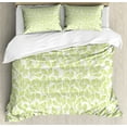 thumbnail image 1 of Leaf Duvet Cover Set, Watercolors Green Tea Leaves and Branches Lines and Patterns Contemporary Art, Decorative 3 Piece Bedding Set with 2 Pillow Shams, Calking Size, Green Ecru, by Ambesonne, 1 of 3