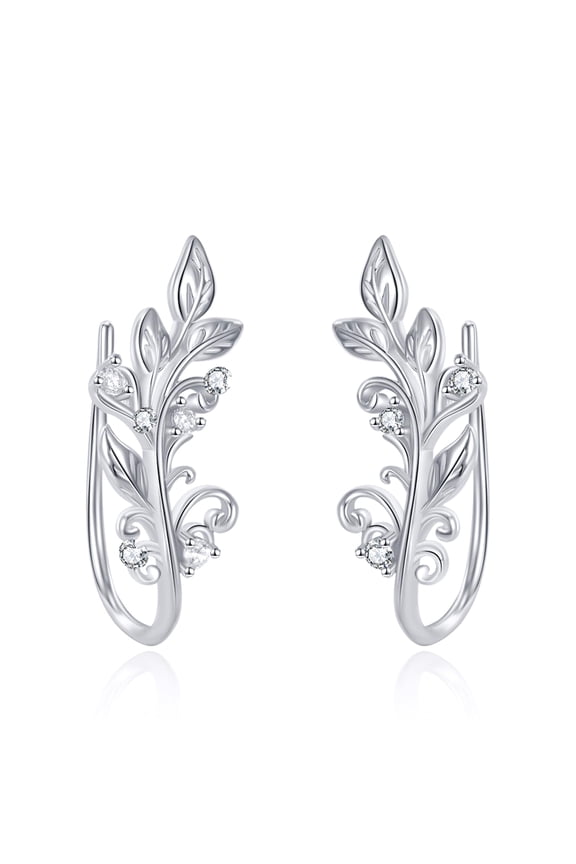 Leaf Earrings Ear Climber Crawler Cuff Sterling Silver Wrap Earrings for Women