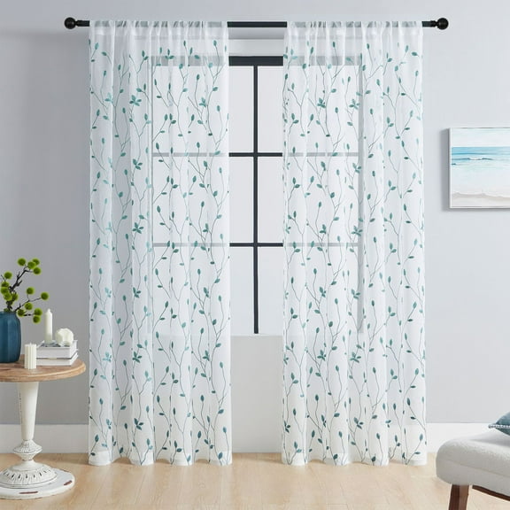 Leaf Embroidered Curtains Double Room Bedroom Sheer Window Valance Translucent Embroidered Curtains Large Size Decorative Curtains Light Filtering Window Treatment Home Decor Living Room