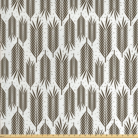 Ambesonne Leaf Fabric by the Yard Upholstery, Palm Tree Leaves, 10 Yards, Seal Brown White