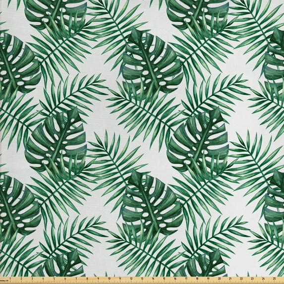 Ambesonne Leaf Fabric by the Yard Upholstery, Palm Mango Banana Tree, 2 Yards, Forest Green