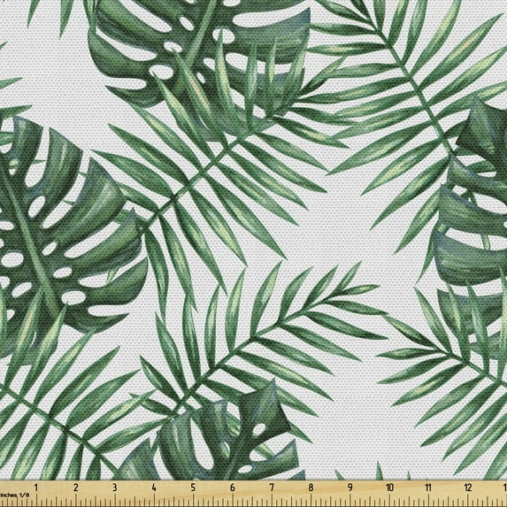 Ambesonne Leaf Fabric by the Yard Upholstery, Palm Mango Banana Tree, 1 Yard, Forest Green