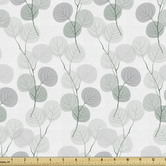 Ambesonne Leaf Fabric by the Yard Upholstery, Soft Tones Fall Foliage Art, 5 Yards, Grey White