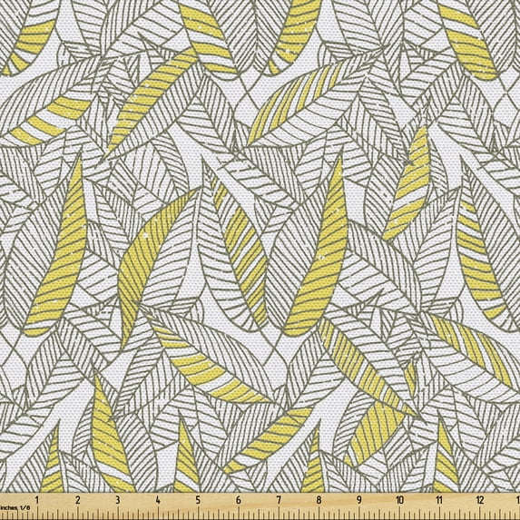 Ambesonne Leaf Fabric by the Yard Upholstery, Repetitive Autumnal Leaves, 5 Yards, Mustard Sage Green