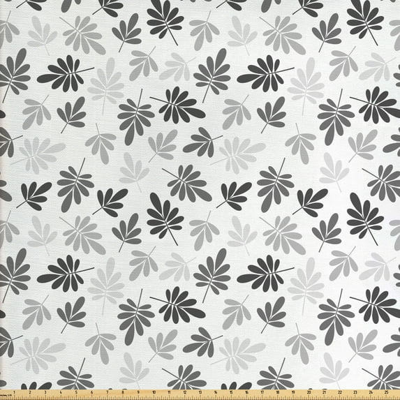 Leaf Fabric by the Yard Upholstery, Repetitive Grey Tones Autumnal Leaves Pattern on Plain Background, Decorative Fabric for DIY and Home Accents, Pale Taupe Dimgray by Ambesonne