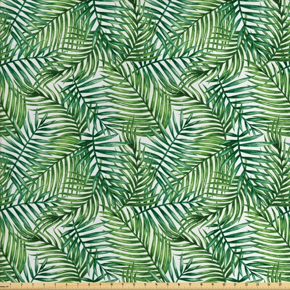 Ambesonne Leaf Fabric by the Yard Upholstery, Botanical Wild Palm Trees, 3 Yards, Green White