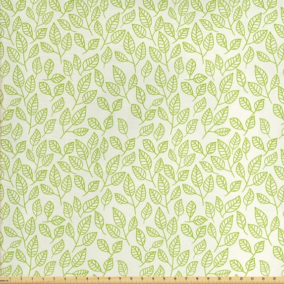 Ambesonne Nature Fabric by the Yard Upholstery, Green Leaves Branches, 2 Yards, Green Ecru