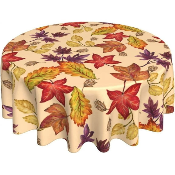 Leaf Fall Tablecloth Round 60 Inch Thanksgiving Tablecloth Circular Waterproof Maple Leaf Tablecloth Cloths Washable Polyester Tabletop Runner for Kitchen Party Picnic Dining Decor