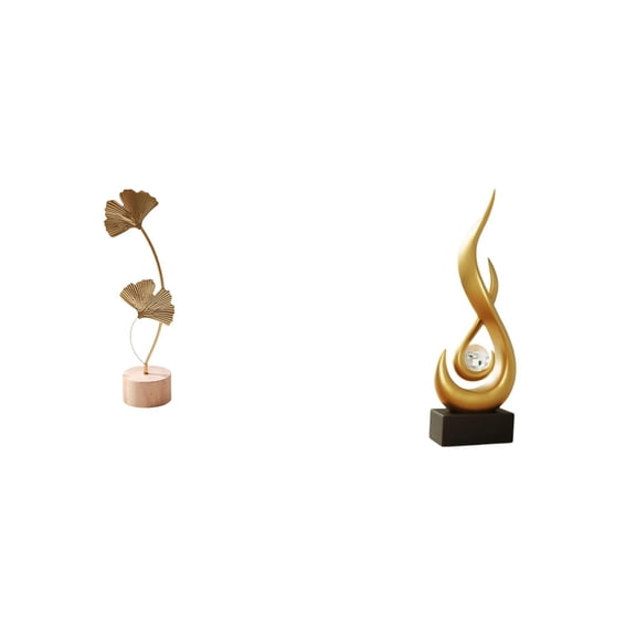 Leaf Figurine Metal Art Abstract Fire Sculpture Resin Base for Living Room Birthday Party Display