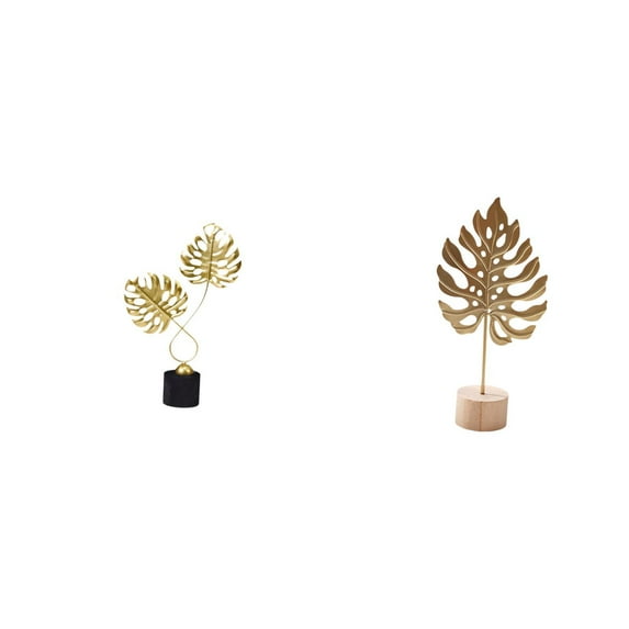 Leaf Figurine Sculpture Ornament Iron and Wood Material Artistic Tabletop Decoration for Bedroom Shop Restaurant