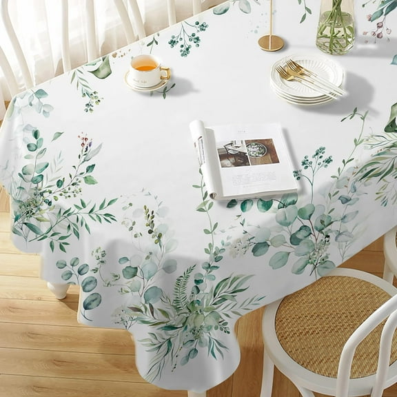 Leaf Floral Sage Green Oval Tablecloth 60x120 Inch,Leaf Printed Tablecloth,Sage Farmhouse Watercolor Waterproof Tablecloth,Suitable for Indoor and Outdoor, Holiday Kitchen Restaurant and Party
