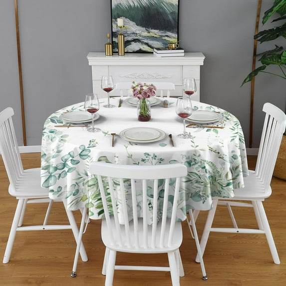 Leaf Floral Sage Green Round Tablecloth 60x60 Inch,Leaf Printed Tablecloth,Sage Farmhouse Watercolor Waterproof Tablecloth,Suitable for Indoor and Outdoor, Holiday Kitchen Restaurant and Party