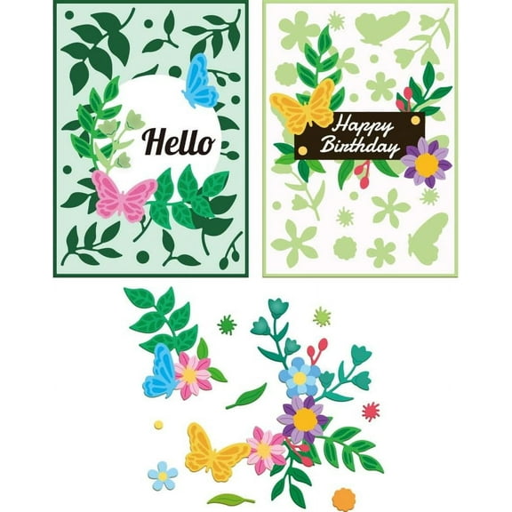 Leaf Flower Frame Metal Die Cuts Leaves Butterflies Cutting Dies with Blessing Text Cutting Dies for DIY Scrapbooking Photo Album Decorative Embossing Paper Card for DIY Mixed Shapes