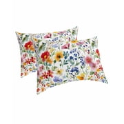 Leaf Flower Pillow Covers Standard Size 2 Pack, Plant Floral Garden Leaf Spring Summer Soft Bed Throw Pillowcases Breathable Cooling Long Lumbar Body Pillow Sham Cover for Bed Sofa 20x26