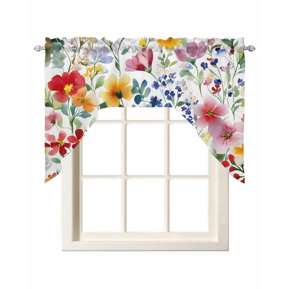 Leaf Flower Swag Curtains for Kitchen Plant Floral Garden Leaf Spring Summer Valances for Windows Rod Pocket Small Window Treatment Short Topper for Cafe Bedroom Bathroom Living Room Decor 56x36 Inch