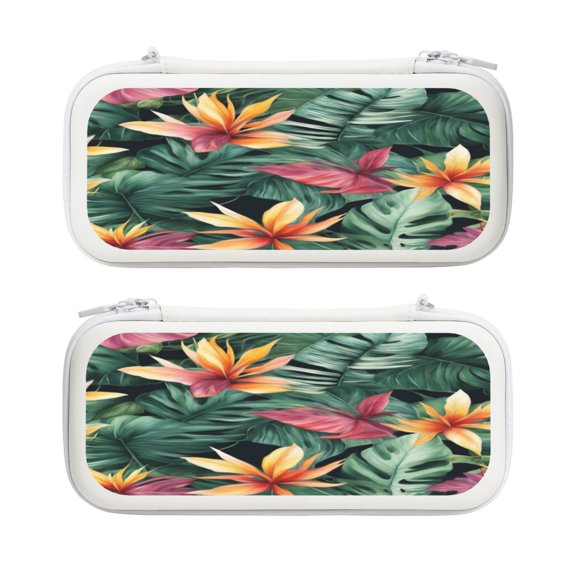 Leaf Flowers Nordic Tropical Plants, Carrying Case For Nintendo Switch & OLED Version, Eva Pouch Case for Console & Accessories with 10 Game Card Slot & Wristband, White