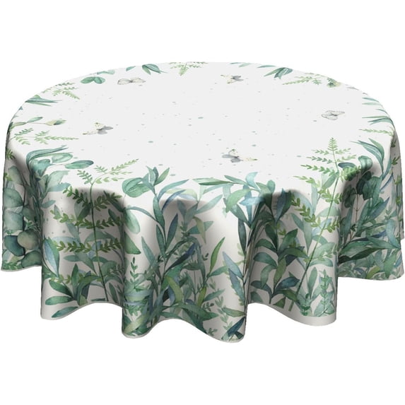 Leaf Flowers Spring Tablecloth Sage Green leaf Round Tablecloths 60 Inch Watercolor Eucalyptus Table Cloth for Farmhouse Kitchen Decor Polyester Fabric Summer Table Cover for Party Outdoor Camping