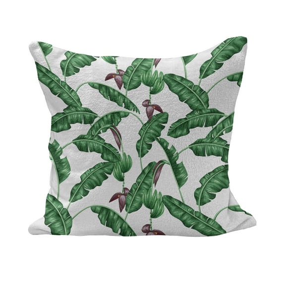 Leaf Fluffy Throw Pillow Cushion Cover, Banana Tree Leaves with Cartoon Flower Summer Season Foliage, Rectangle Accent Pillow Case, 26" x 16", Hunter Green Eggplant, by Ambesonne