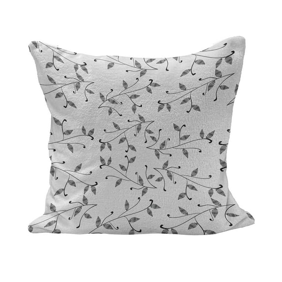 Leaf Fluffy Throw Pillow Cushion Cover, Monochrome Minimalist Simple Leaf Pattern with Branch Eco Plants Modern Style, Rectangle Accent Pillow Case, 26" x 16", Grey White, by Ambesonne