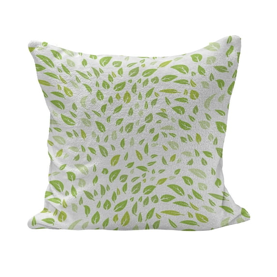 Leaf Fluffy Throw Pillow Cushion Cover, Various Types of Green Fresh Leaves Illustration with Garden Summer Season Graphic Design, Decorative Square Accent Pillow Case, 16" x 16", Green, by Ambesonne