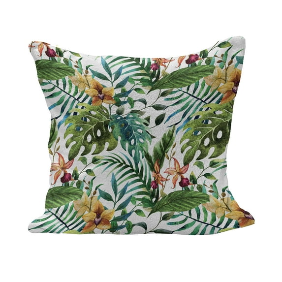 Leaf Fluffy Throw Pillow Cushion Cover, Vintage Retro 60s Seem Banana Palm Tree Leaves Flowers Hibiscus, Decorative Square Accent Pillow Case, 36" x 36", Pale Caramel Burgundy, by Ambesonne